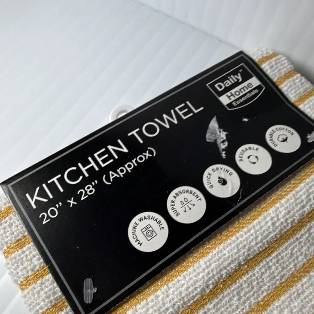 Daily Home Essentials Kitchen Towel 20x28 Striped White/Yellow Cotton Blend